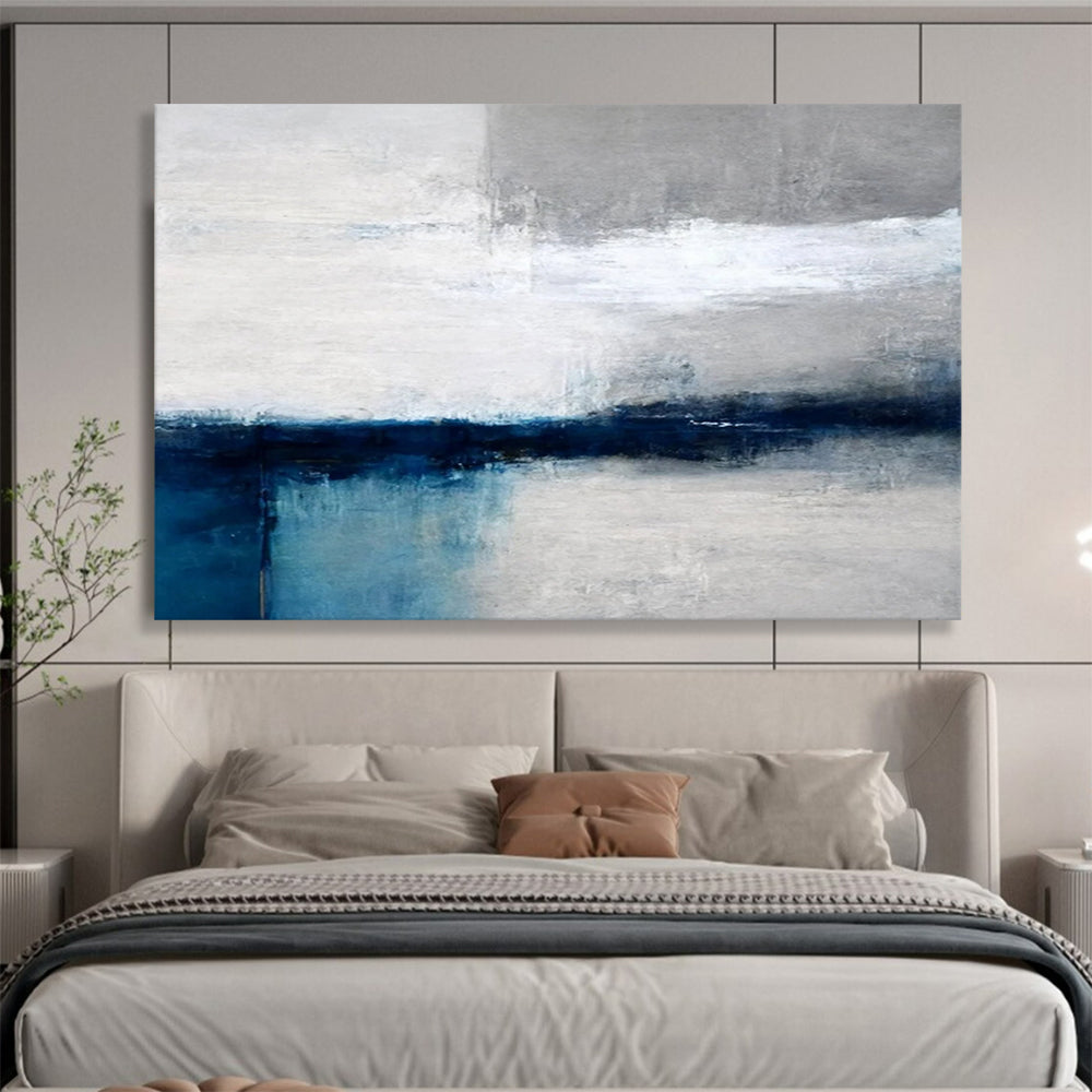 “Gray - White - Blue Minimalist Abstraction” Abstract Painting On Canvas DLZ059