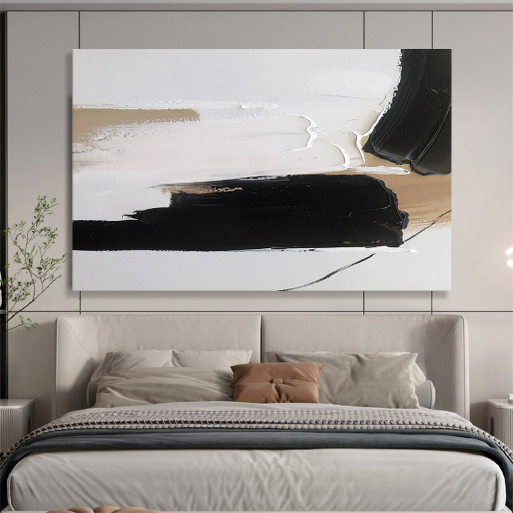 Contrasting Black and Beige Abstract Painting On Canvas DKH315