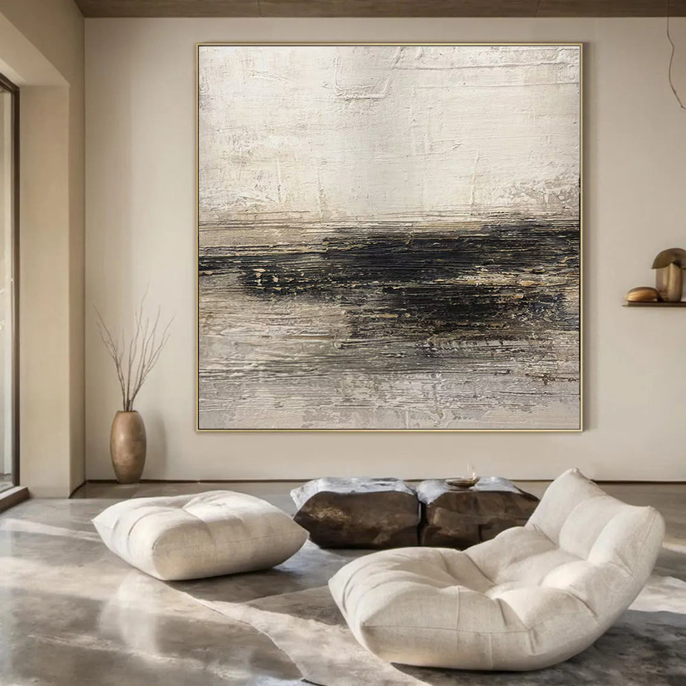 “Light Gray - Black Textured Horizons” – Abstract Textured Art CT0986