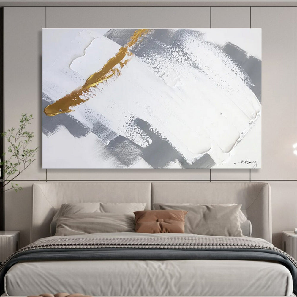 Gold Accent Gray and White Abstract Painting On Canvas DKH317