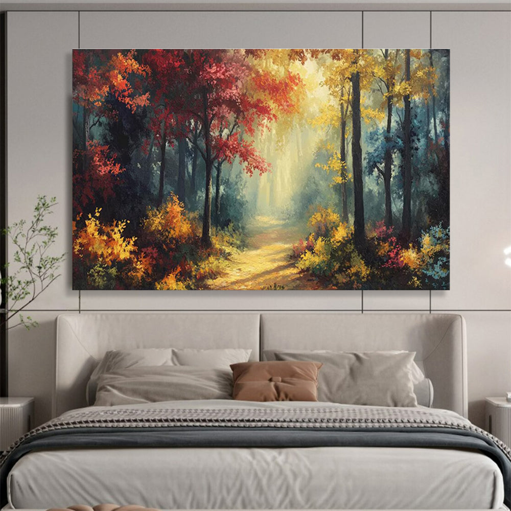 “Autumn Forest Pathway” - Impressionistic Landscape Painting On Canvas DKH821