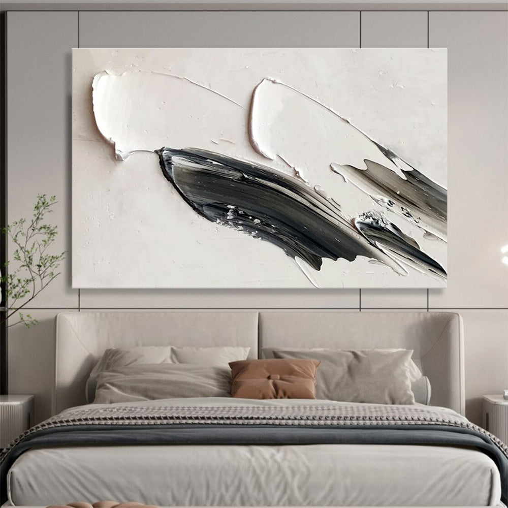 Minimalist Black & White Strokes - Gray, Black & White Abstract Painting On Canvas DKH908