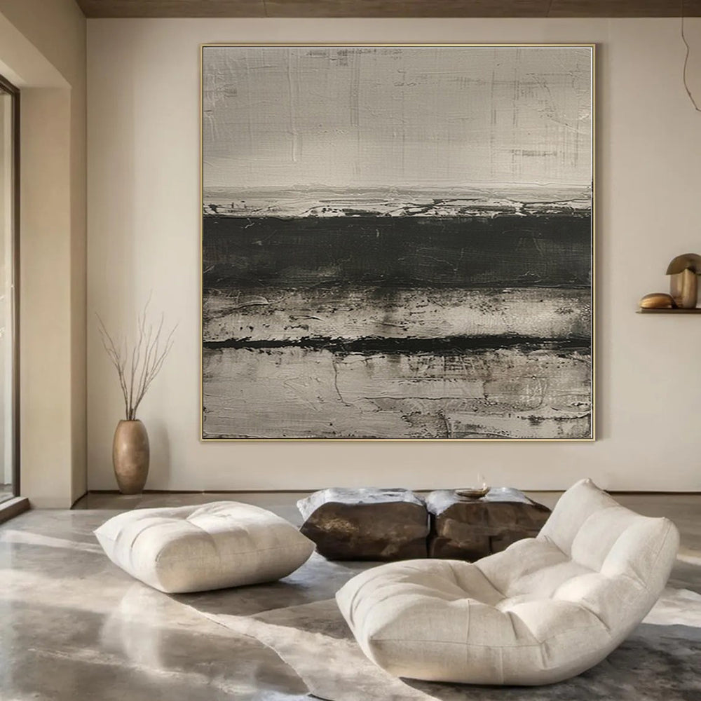 Black - and - White Textured Layers - Abstract Textured Acrylic Painting CT1369