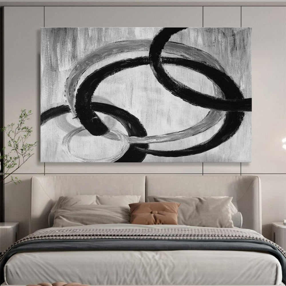 Intertwined Black and Gray Circular Abstract Painting On Canvas DKH175