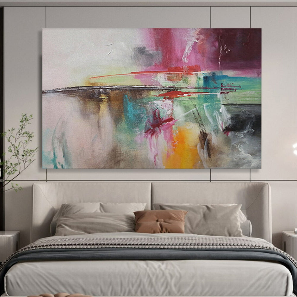 “Colorful Abstract Fusion - Pinks, Greens, and Bold Strokes” Painting On Canvas DKH006
