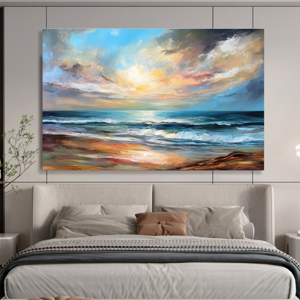 “Vibrant Sunset Beach” Impressionist Seascape Painting On Canvas DKH338