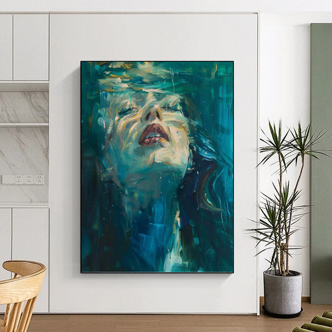 “Underwater Serenity” - Blue & Green Impressionistic Portrait Painting On Canvas DKH1183