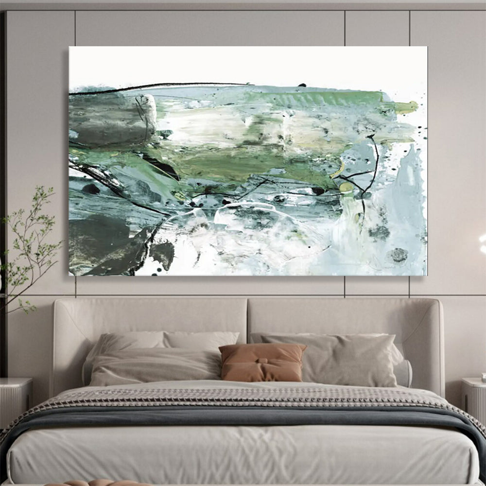 “Earthy Green and Blue Abstract” Mixed - media Abstract Painting On Canvas DLZ139