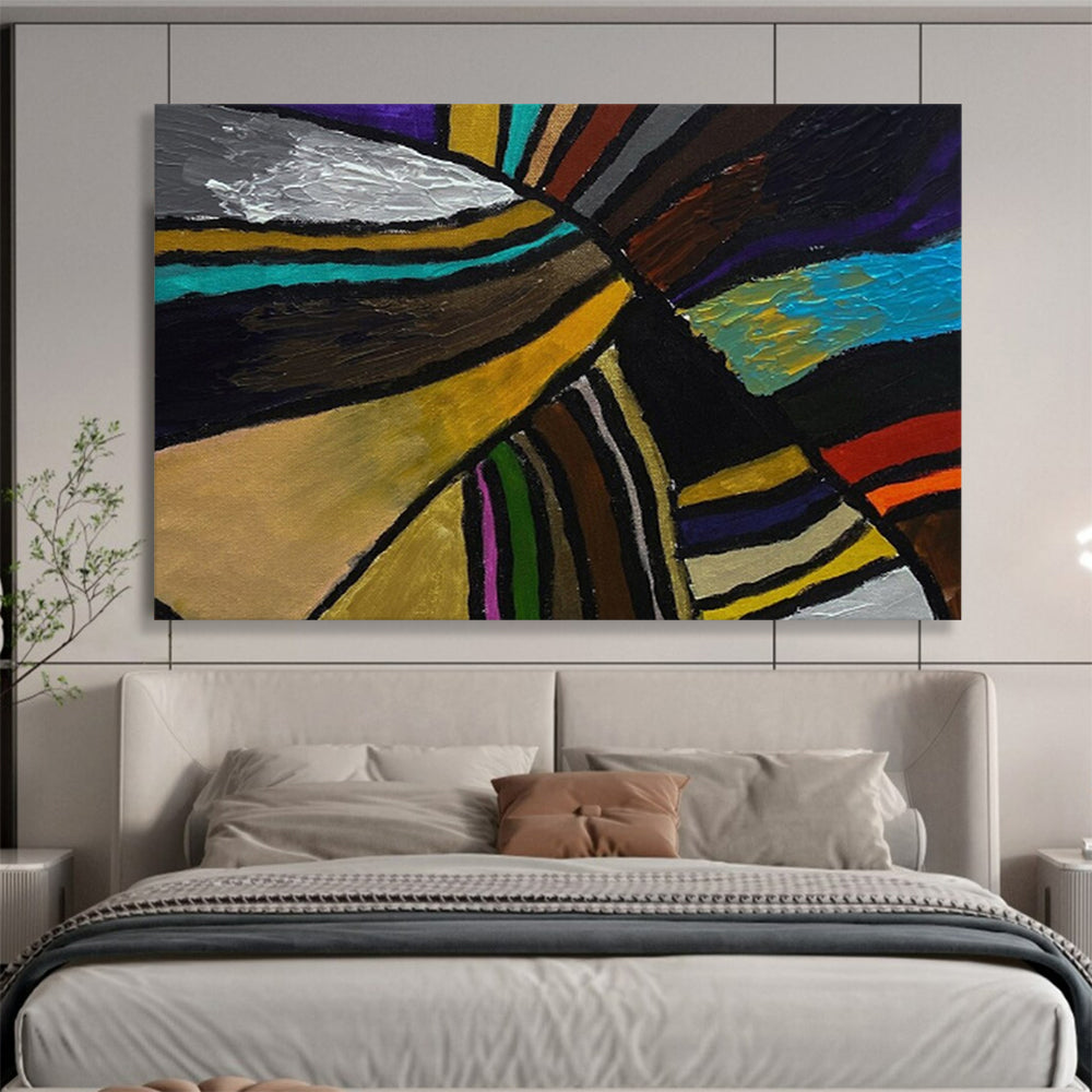 “Colorful Geometric Fusion - Bold Stripes in Various Hues” Painting On Canvas DKH013