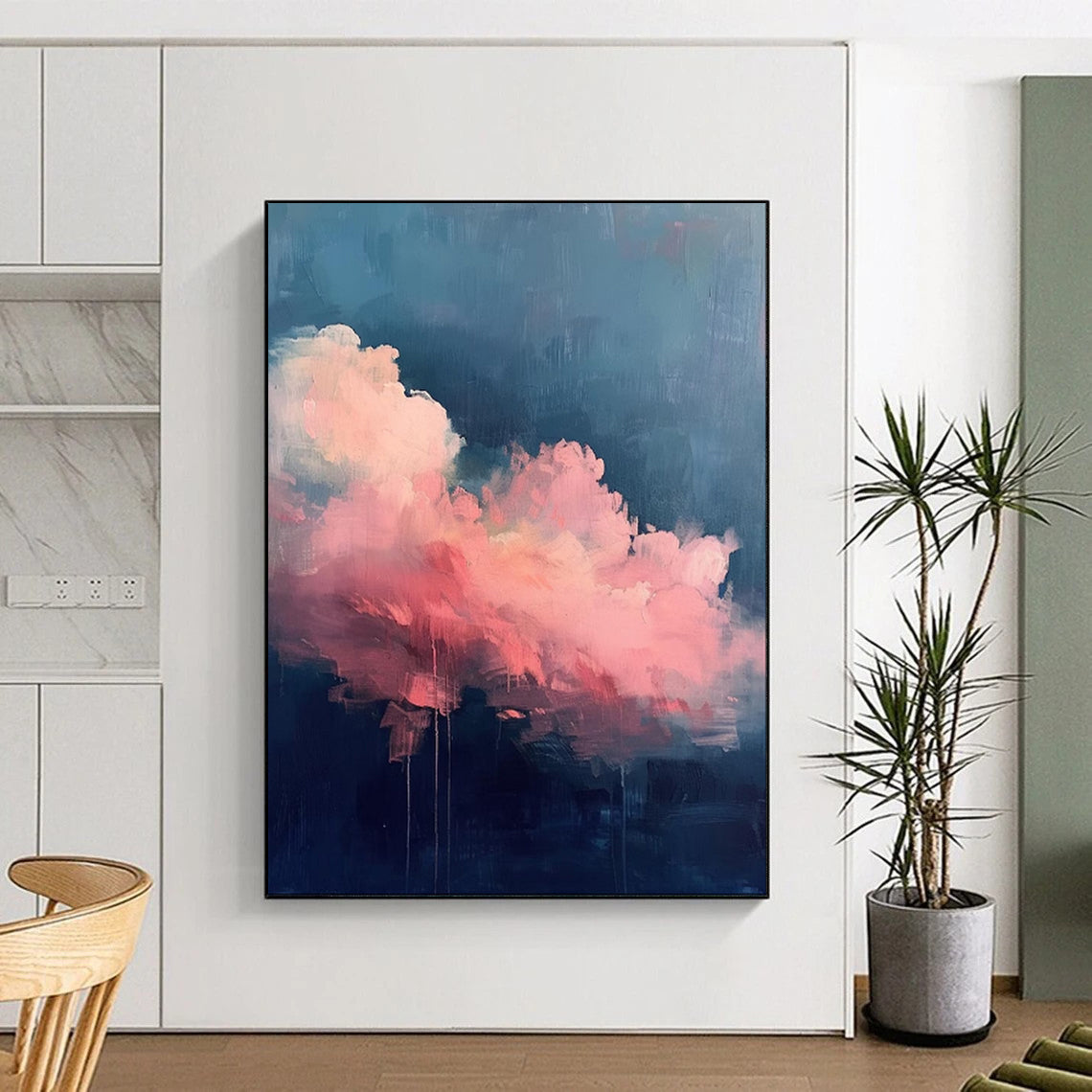 “Blending Pink Clouds and Dark Blue Background” - Abstract Cloud Decorative Painting CT1976
