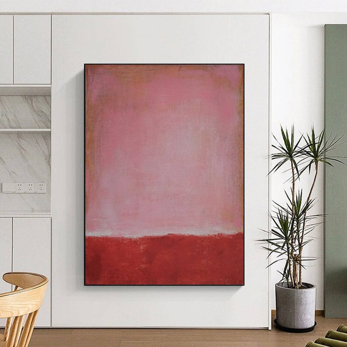 “Pink & Red Color Field” - Abstract Painting On Canvas CT2321