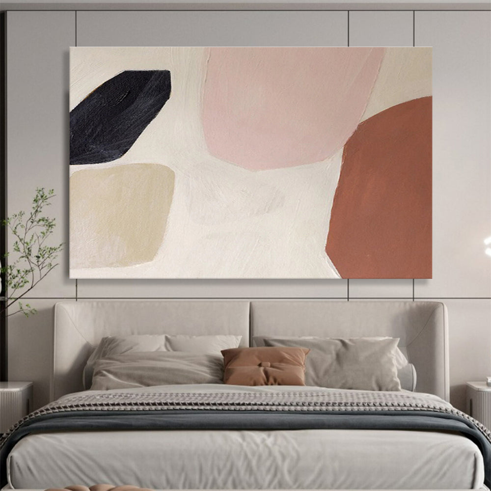 Muted Urban Abstract in Gray, Pink, and Teal, Minimalist Cityscape Painting On Canvas DKH578