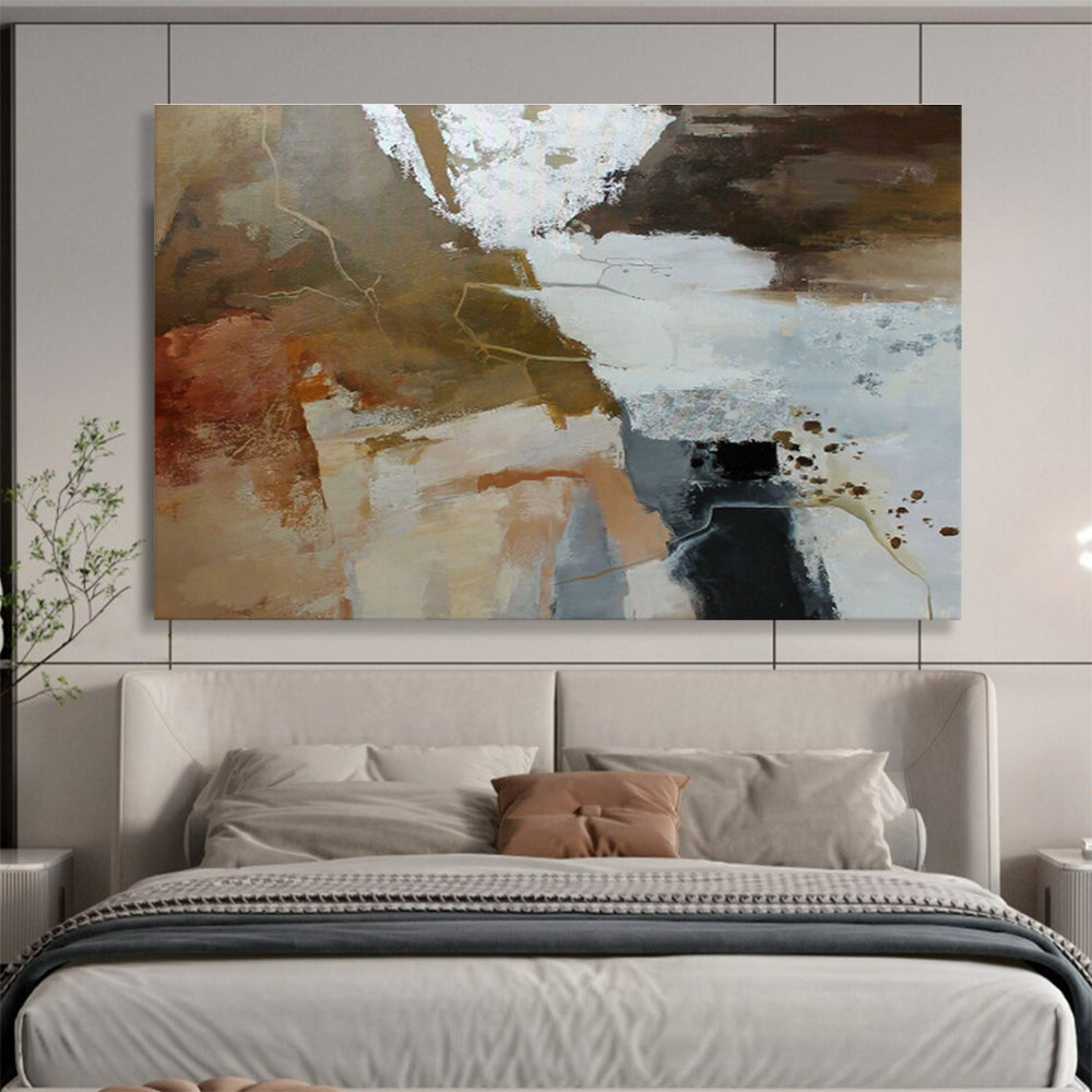 Brown, White, and Gold Abstract “Earthy Luxe Abstraction” Painting On Canvas DKH133