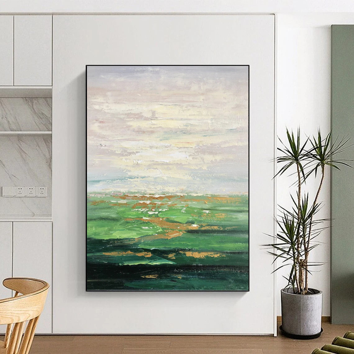 Soft Green and Gold Landscape Abstract - Abstract Painting On Canvas DKH1341