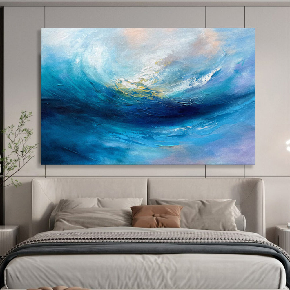 Blue Ocean Wave Impasto Painting On Canvas DKH281