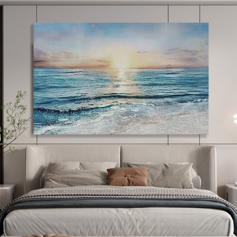 “Sunset Sea Serenity” - Orange, Pink & Blue Realist Seascape Painting On Canvas DLZ258