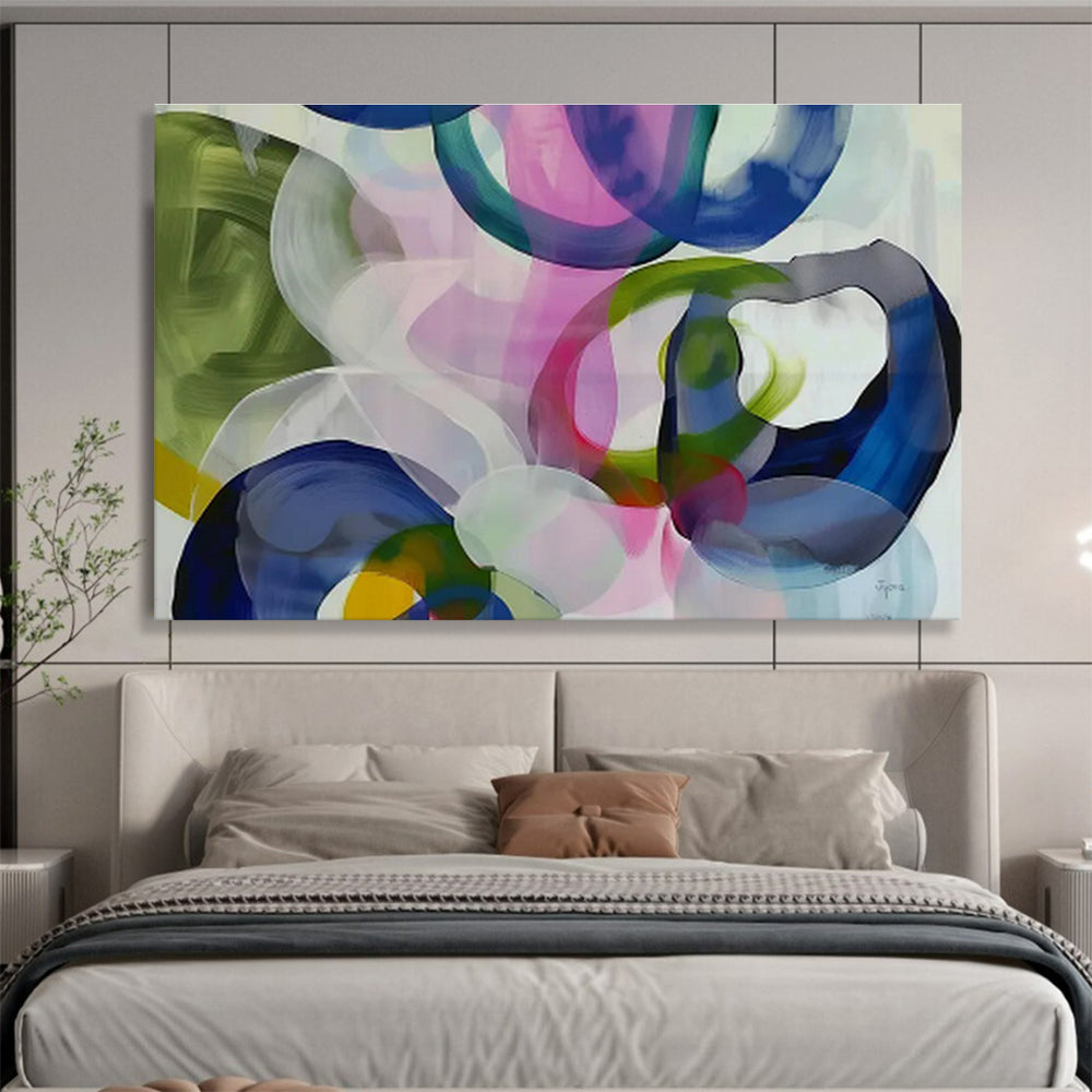 “Colorful Overlapping Circles” Abstract Acrylic Painting On Canvas DKH473