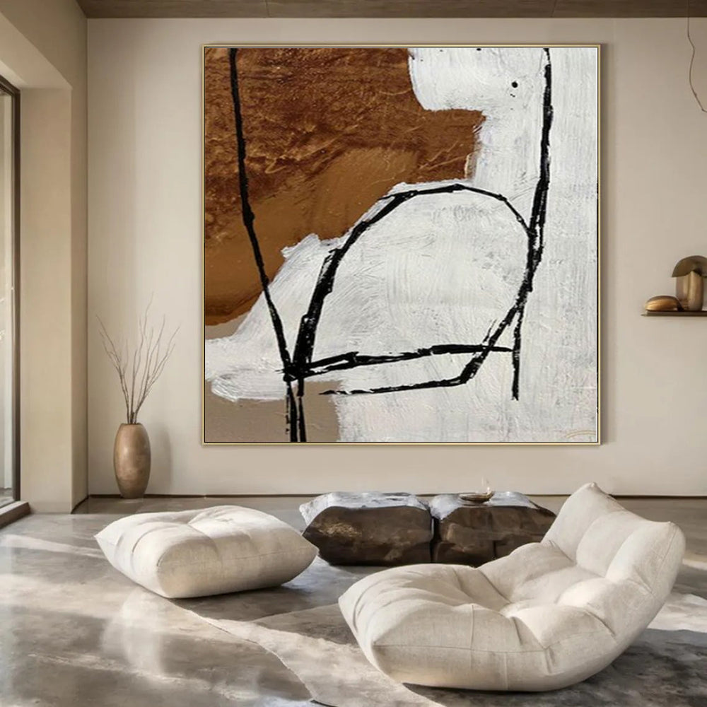 “Expressive Beige - Black - White Abstract (Detail)” – Abstract Expressionist Painting CT1112