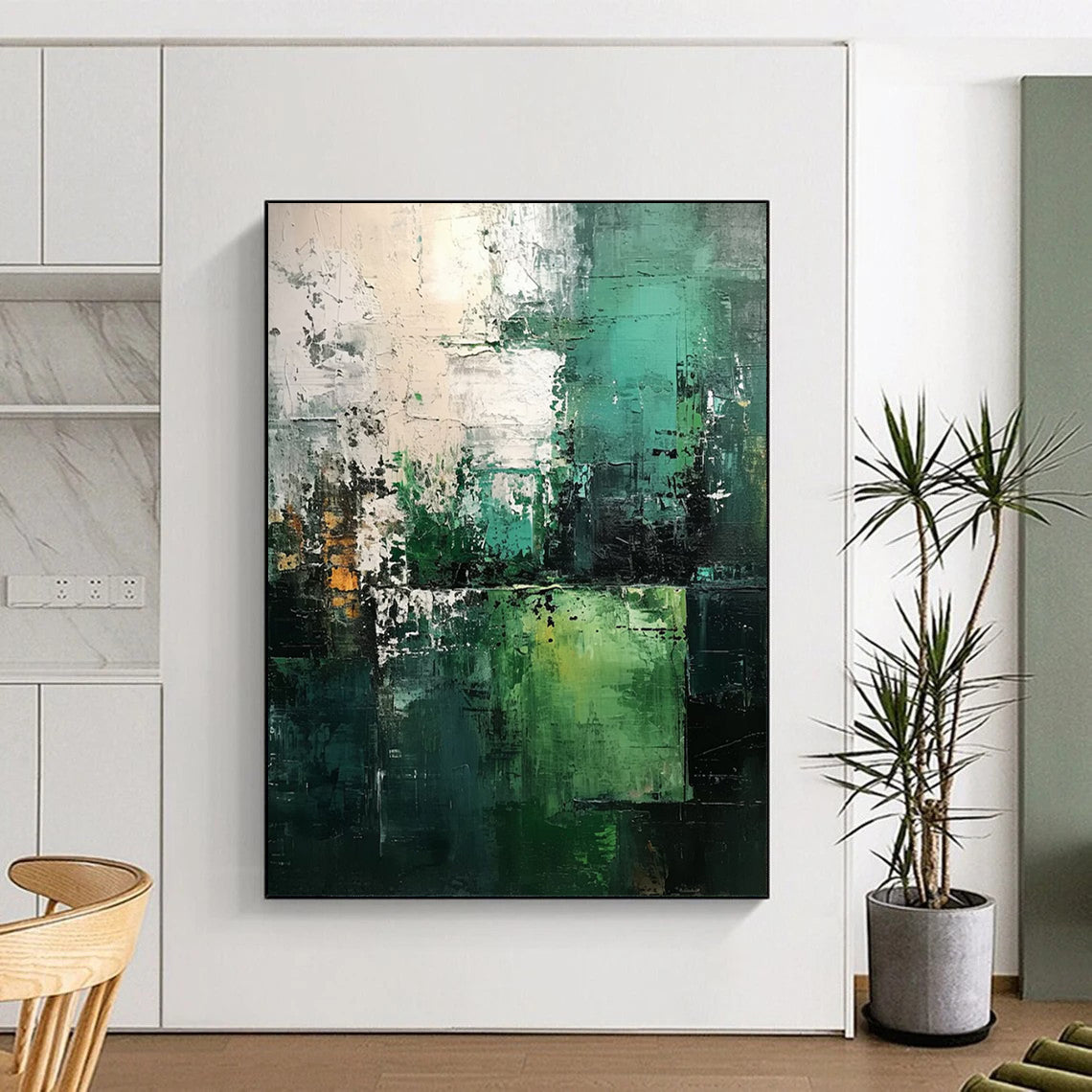 “Teal - Green Abstract Layers” - Impressionist Abstract Painting On Canvas DTP031