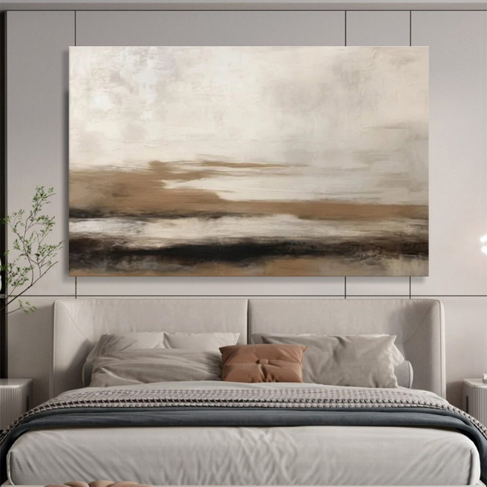 “Brown & White Textured Layers” Abstract Landscape Painting On Canvas DKH332