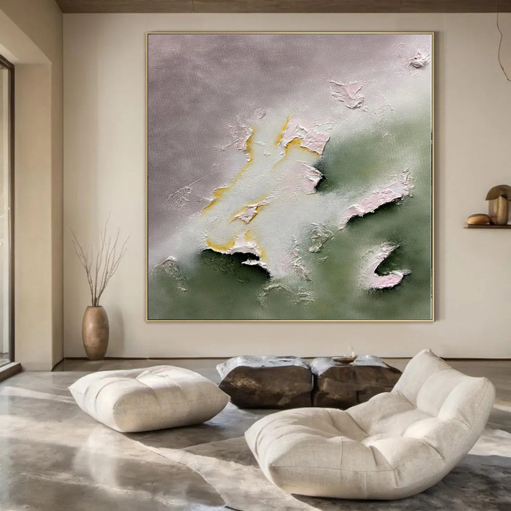 Gray, Green, and Yellow Textured Forms - Abstract Relief Painting CT1225