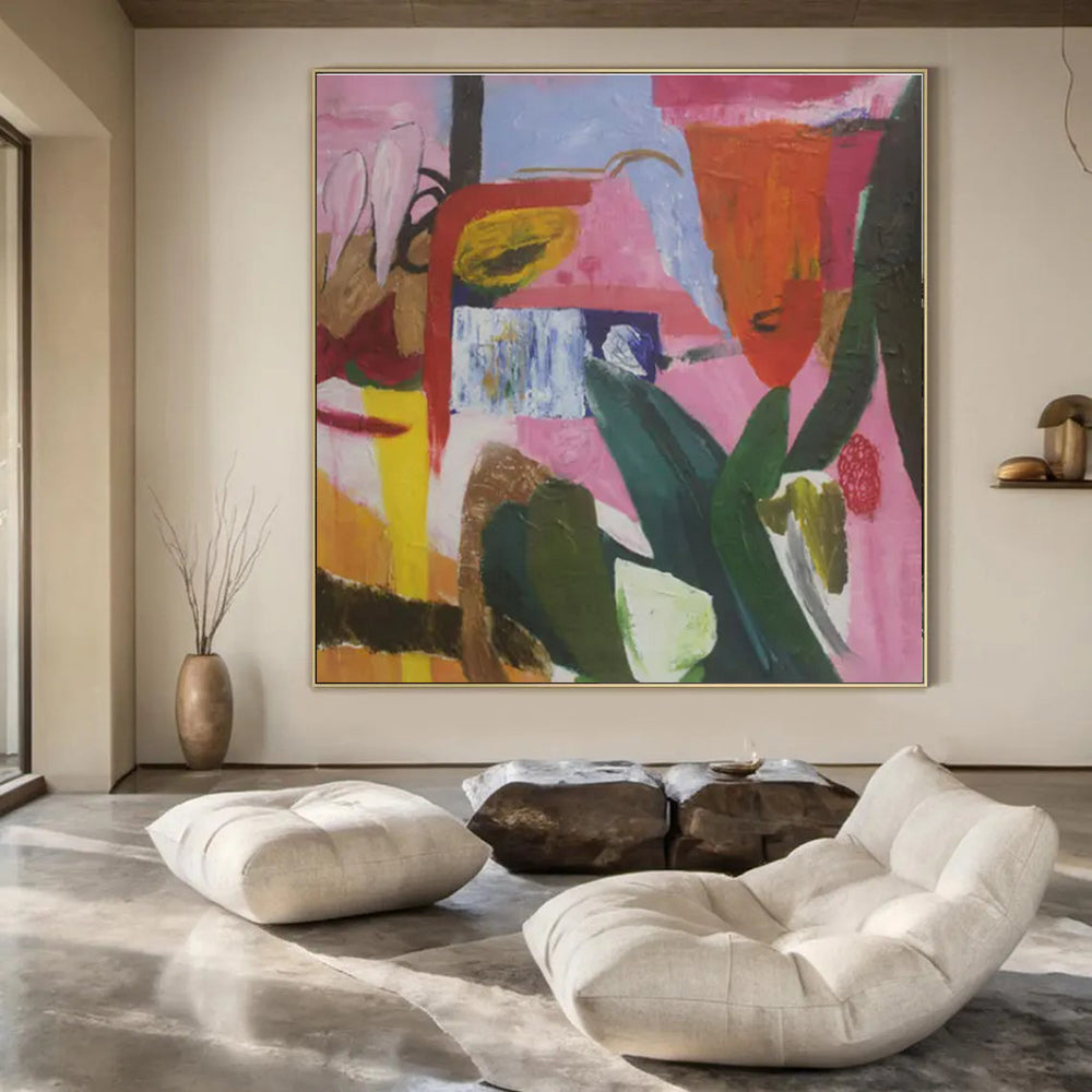 Pink - Purple - Orange Abstract Composition - Modern Abstract - Style Acrylic Painting CT1410