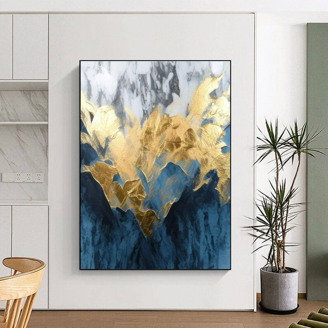 “Gold and Blue Marble” ,Mixed - Media Abstract Art CT0916