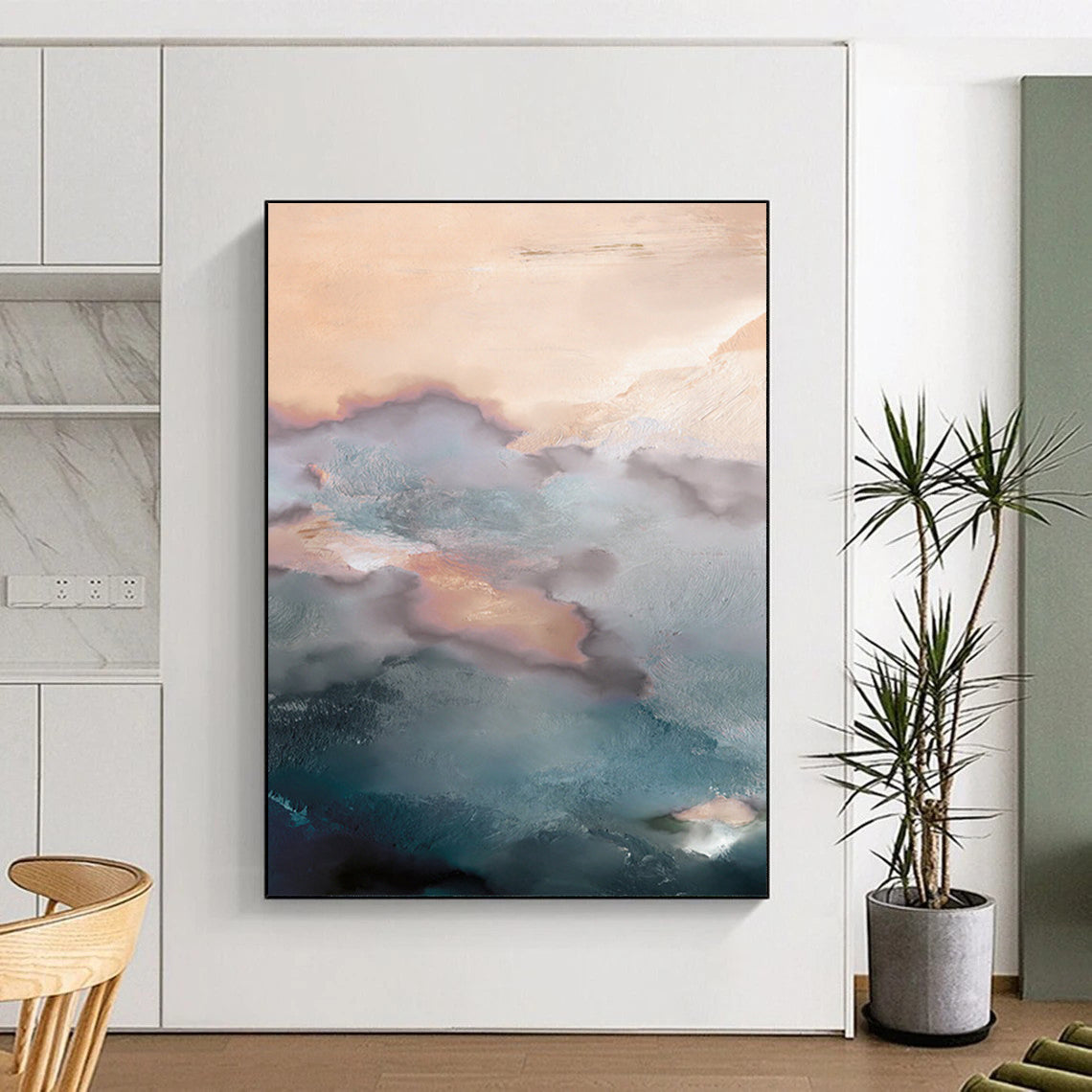“Pastel Cloudscape with Coral Hues” - Abstract Landscape Painting On Canvas DTP164