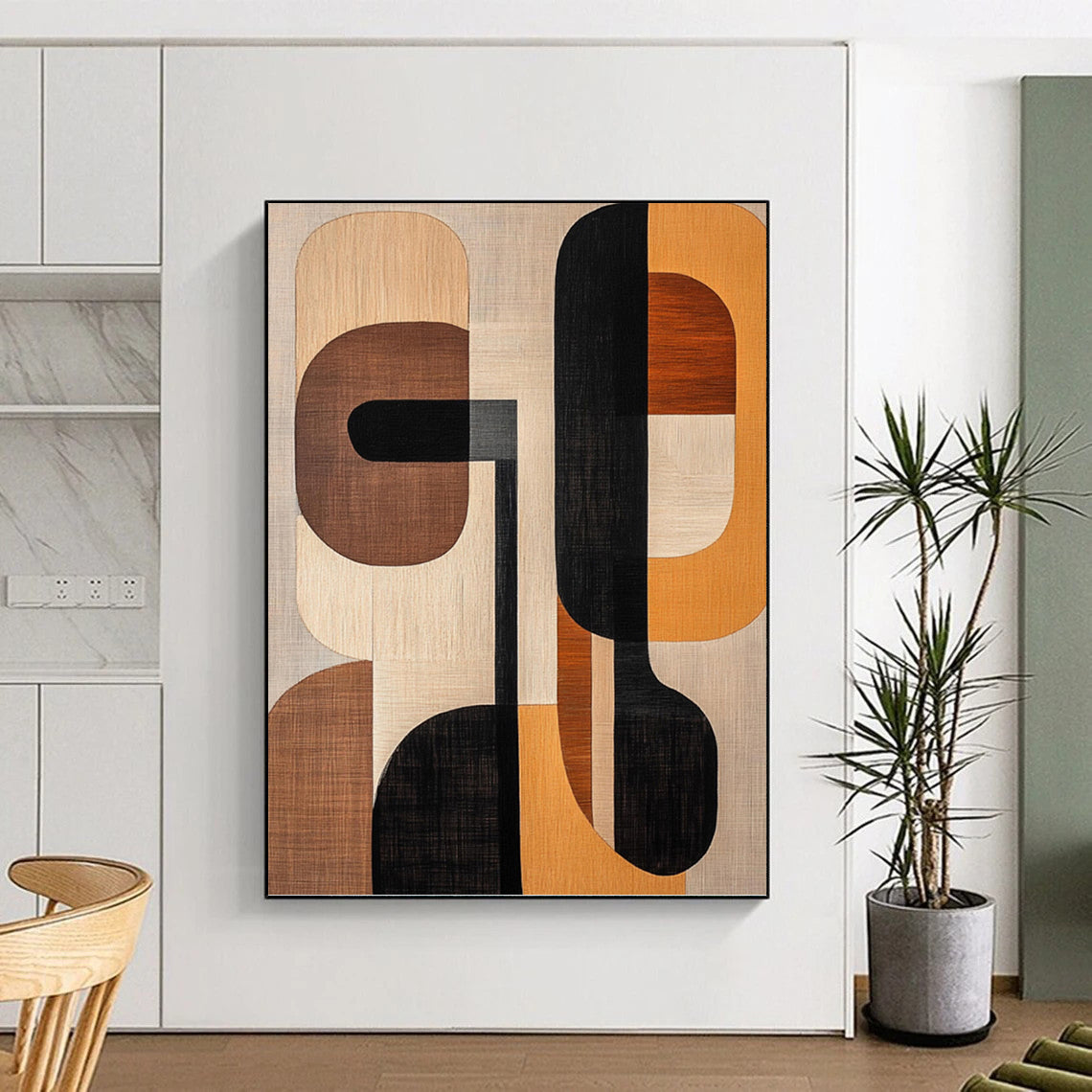 Wood - Toned Shapes - Abstract Geometric Wood - Look Painting On Canvas DKH1242