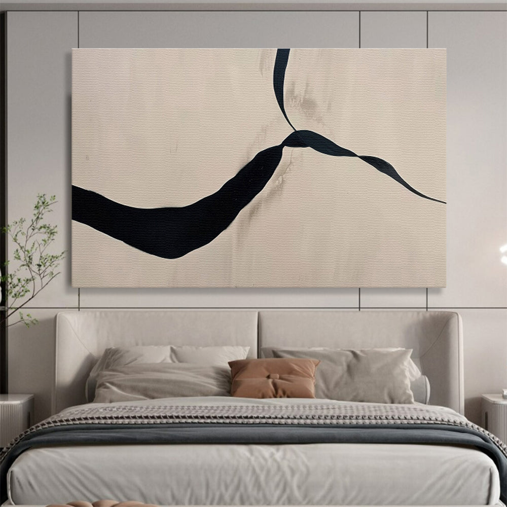 Beige and Black Abstract “Simple Elegant Flow” Painting On Canvas DKH145