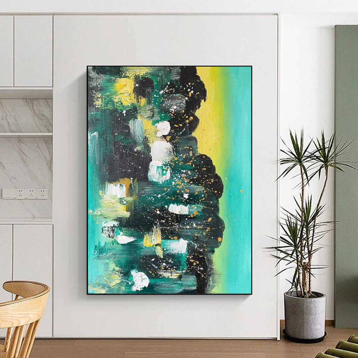 “Teal - Green Abstract Splatter” - Abstract Expressionist Painting On Canvas DTP038
