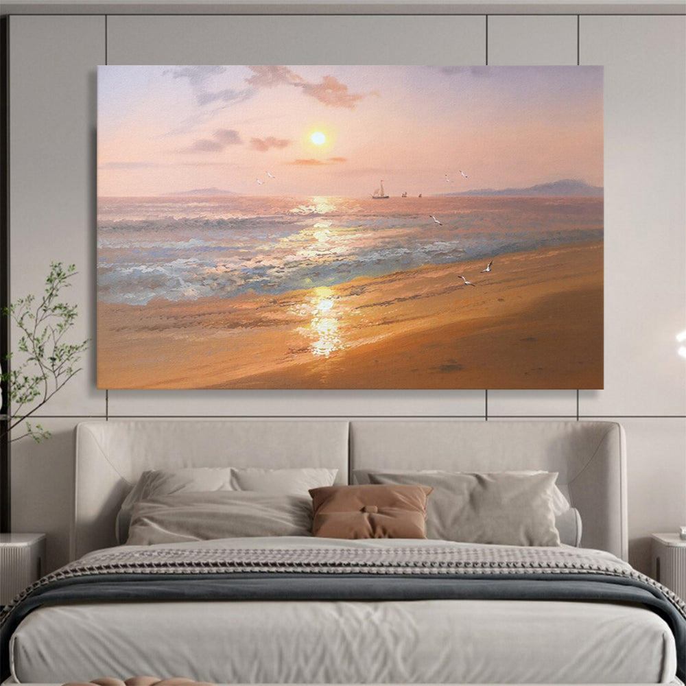 “Sunset Sea Symphony” - Orange, Pink & Purple Realist Seascape Painting On Canvas DLZ269
