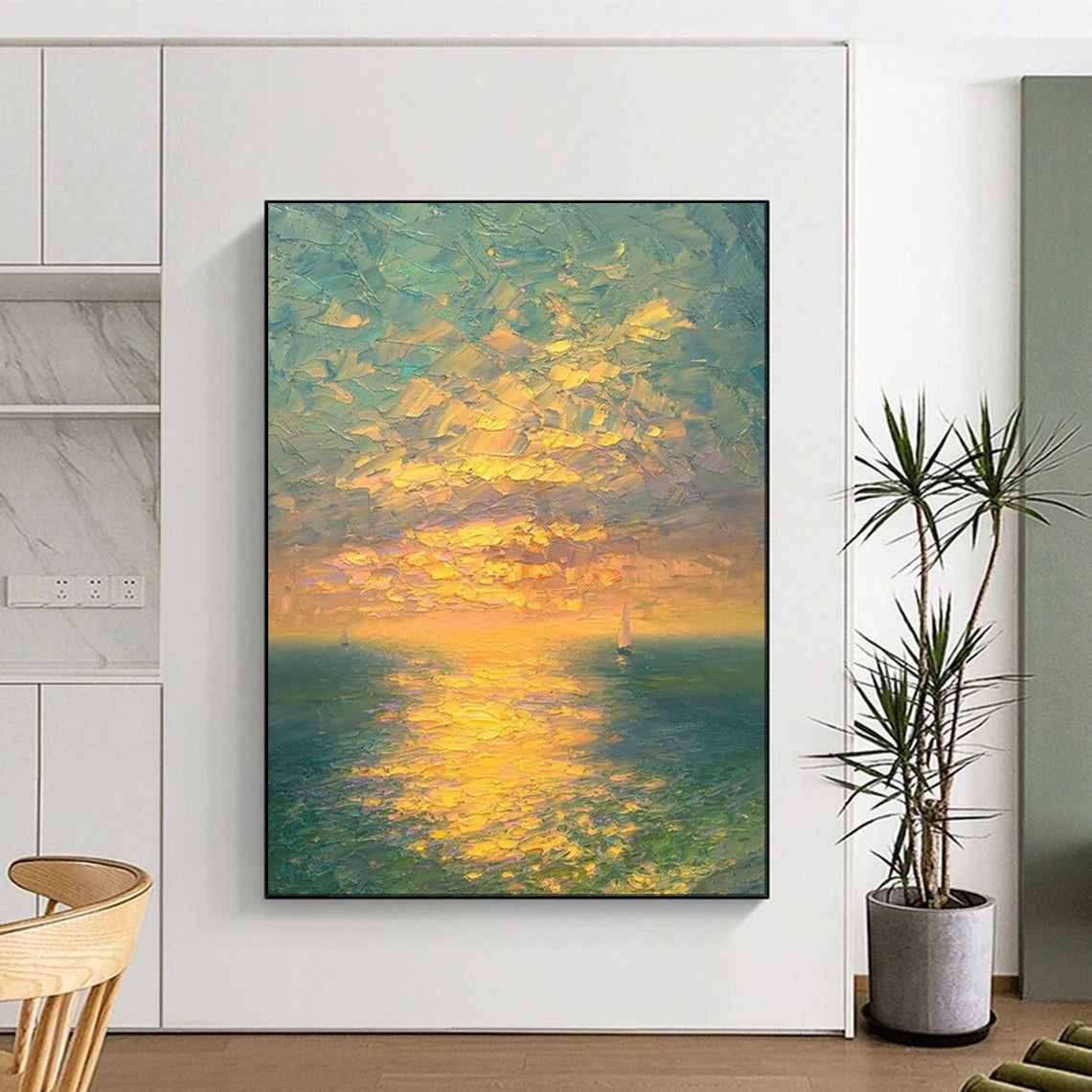 “Sunset Sail Impasto” – Impressionistic Oil Seaside Scene CT2070
