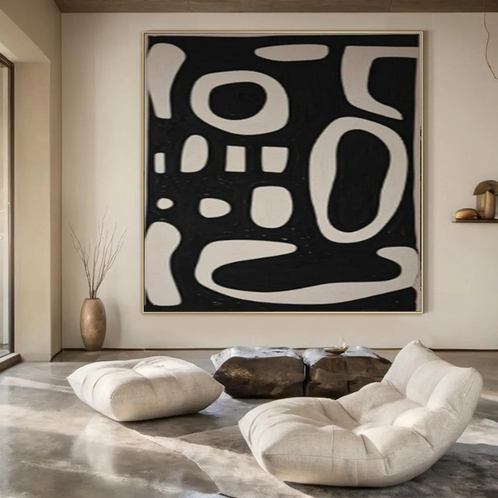 “Playful Black - White Shapes” – Abstract Expressionist Painting CT1075