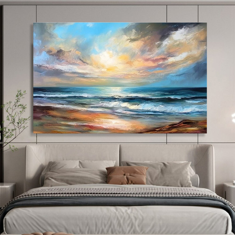 Colorful Seaside Sunset “Vibrant Coastal Twilight” Painting On Canvas DKH152
