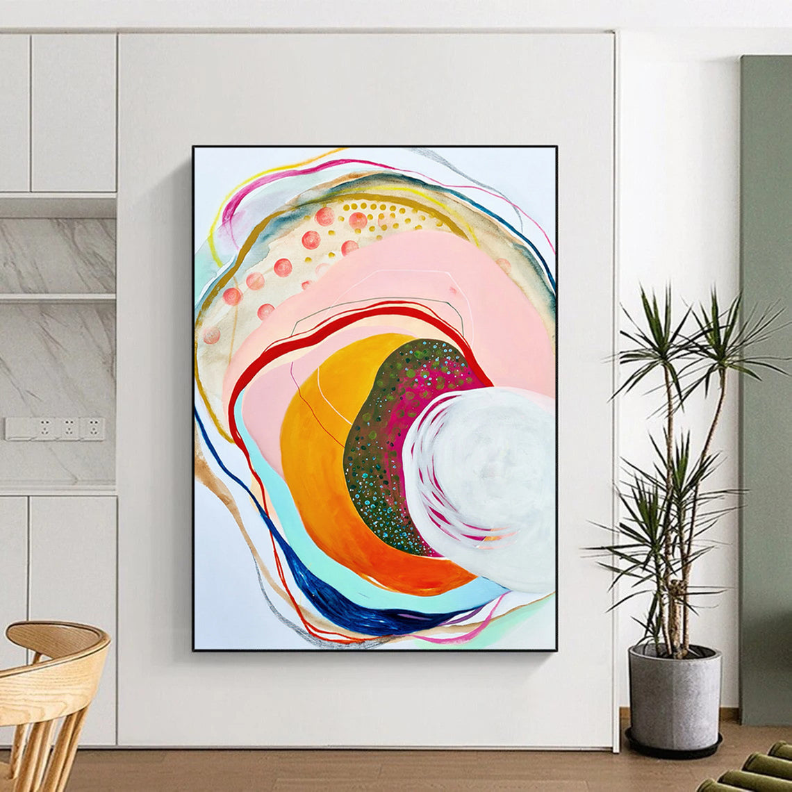 Colorful Curves, Layered Circles - "Rainbow Vortex" - Abstract Expressionist Painting CT1848