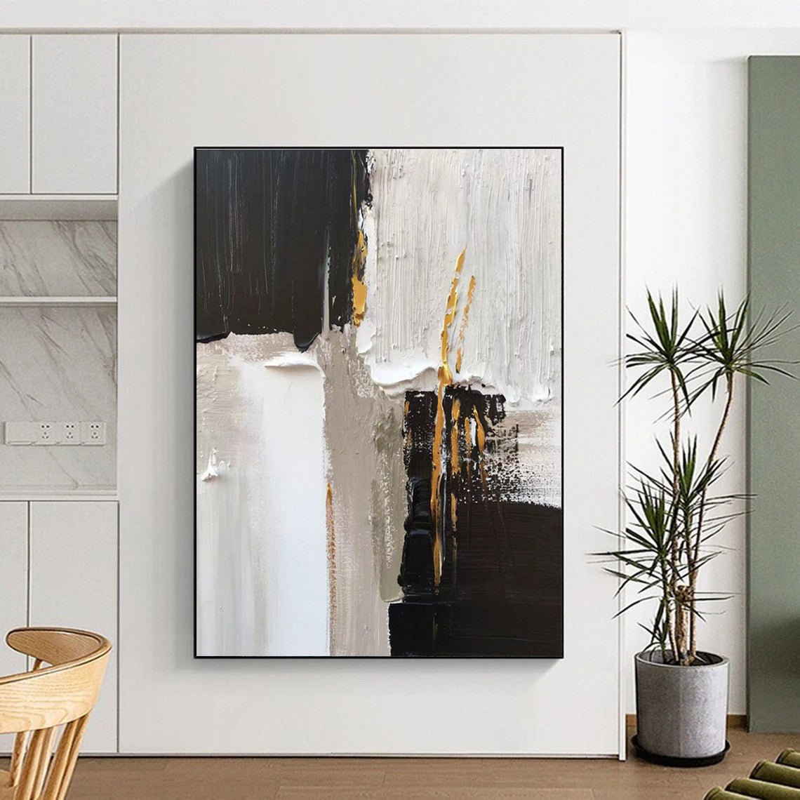 “Black - White - Gold Abstract Accents” ,Abstract Acrylic Painting CT0788