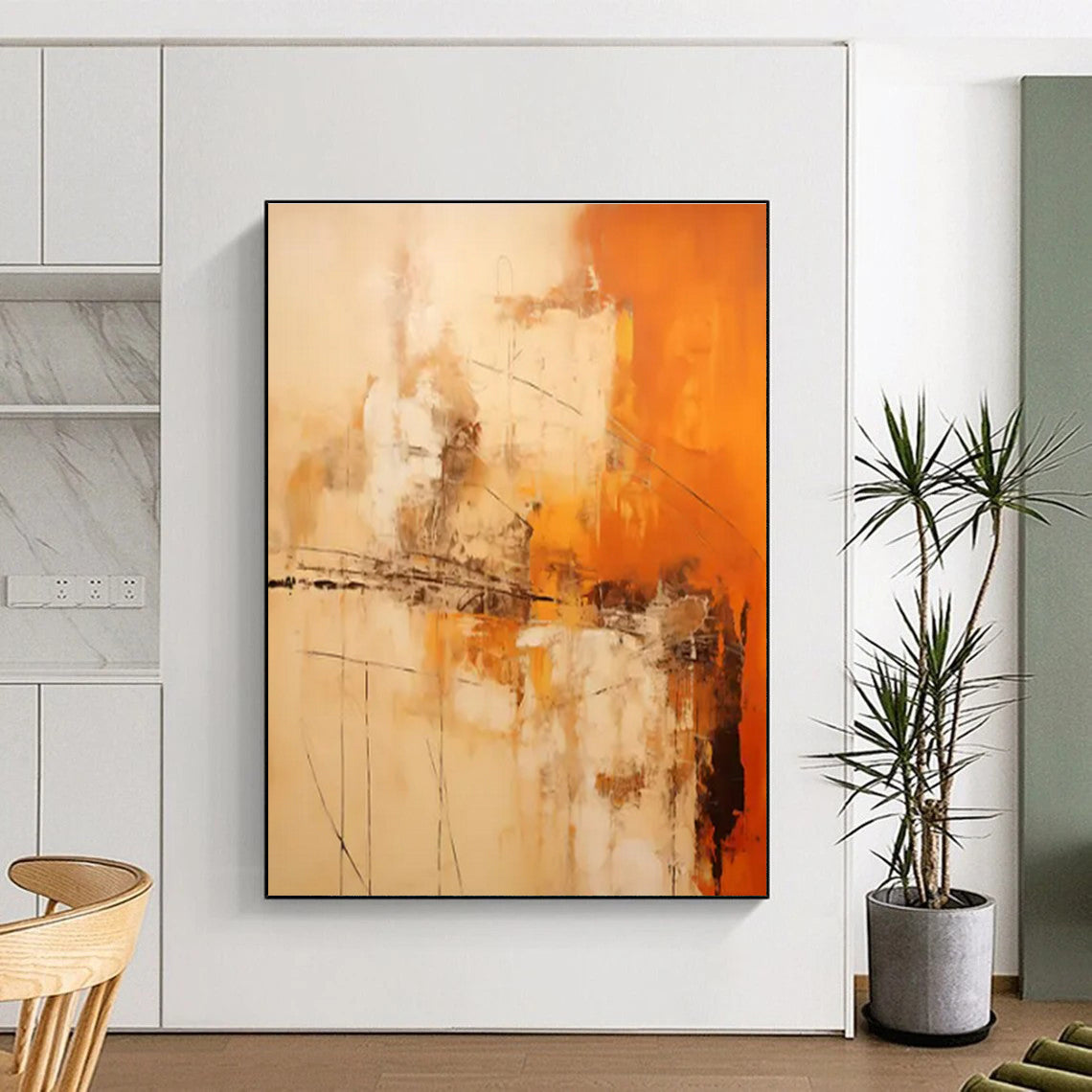 “Beige - Orange - Gray Abstract Lines” ,Abstract Acrylic Painting CT0850
