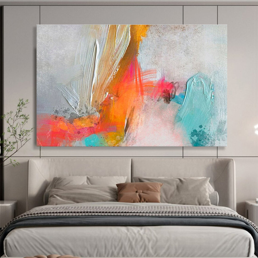 Textured Color Burst Gray Orange Pink Blue Textured Painting On Canvas DKH207