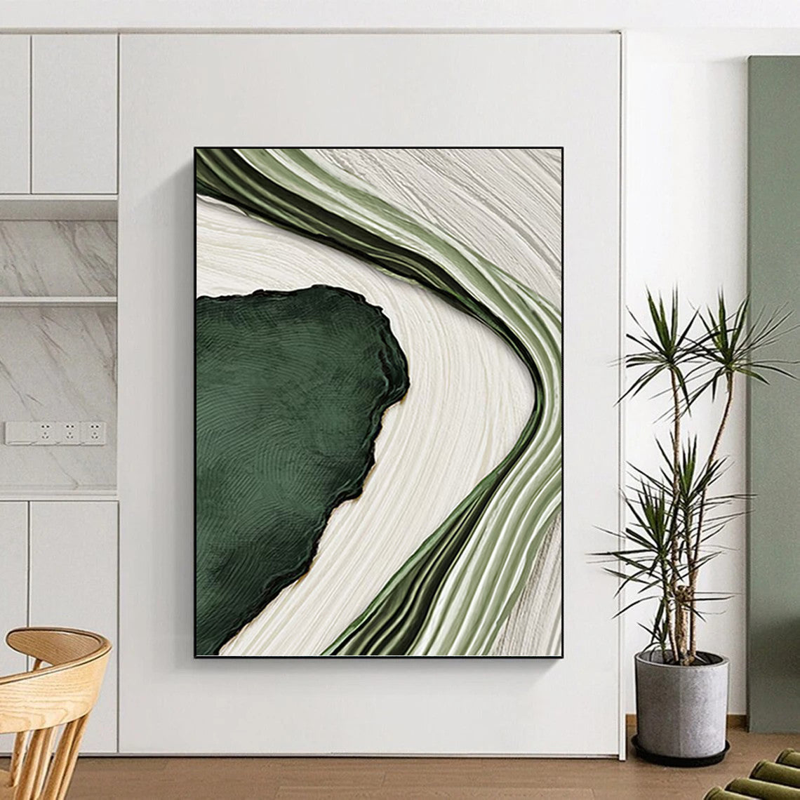 Organic Green and White Abstract Forms - Abstract Painting On Canvas DKH1473