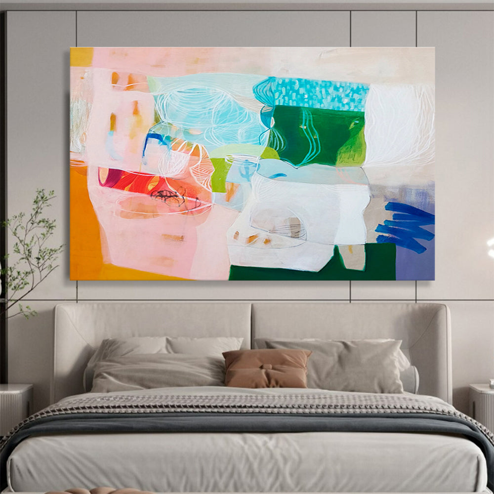 Colorful Abstract Collage - Mixed Shapes and Textures Painting On Canvas DKH054