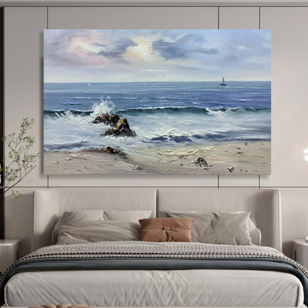 Seascape with Waves and Sailboat - Realist Seascape Painting On Canvas DLZ190