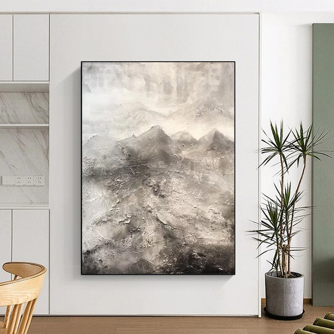 “Monochrome Mountain Textures” - Gray, Black Abstract Landscape Painting On Canvas DTP256