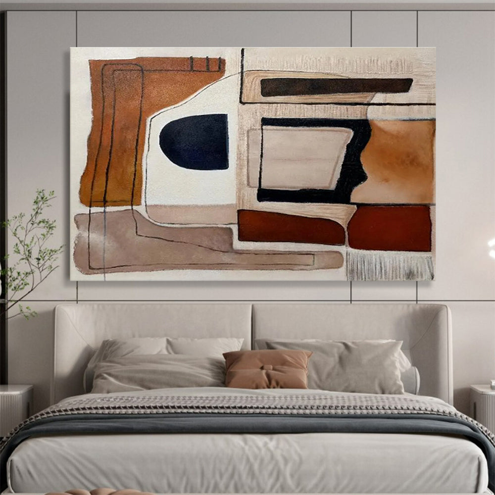 Earth - Toned Geometric Abstract Painting On Canvas DKH655