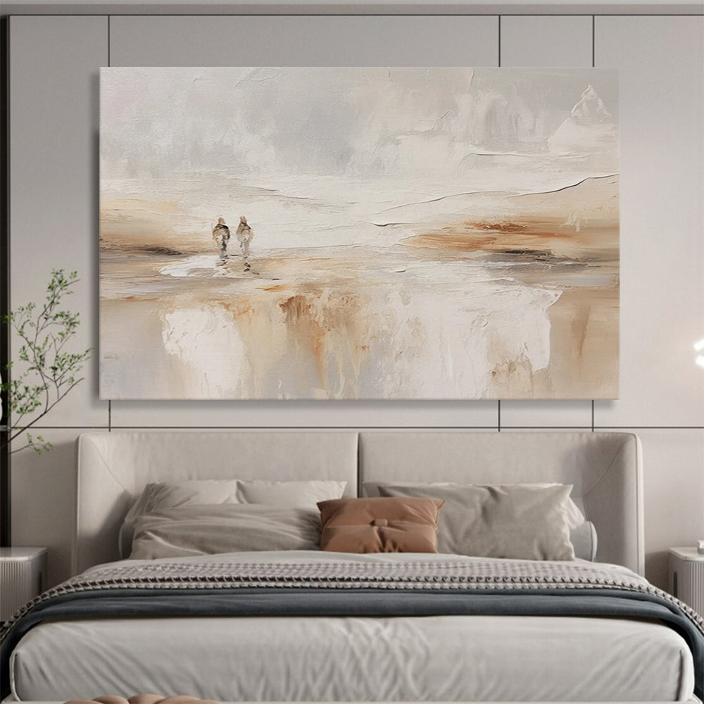 “Neutral Tones Seaside Stroll” Landscape Painting On Canvas DLZ080
