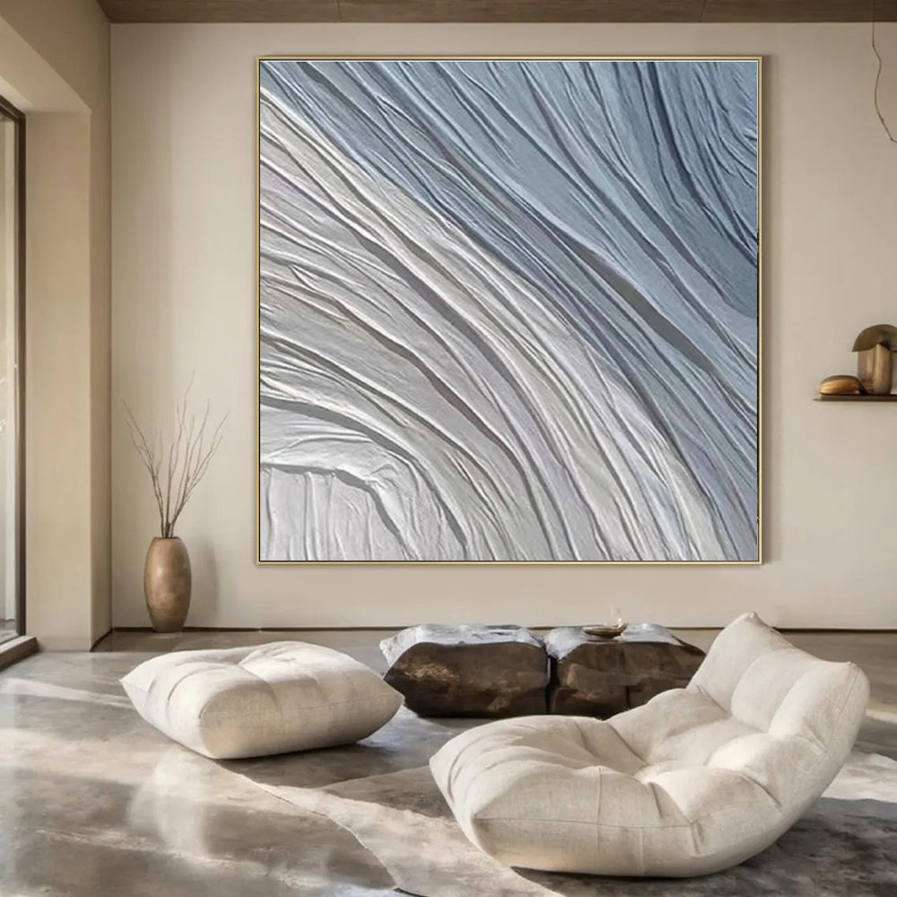 Grey - Blue Textured Waves - Textured Abstract Acrylic Painting CT1431