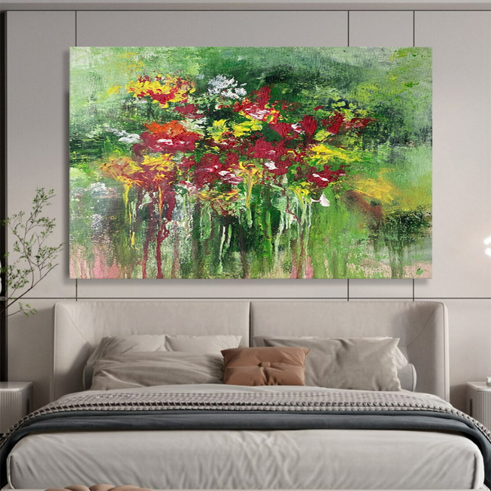 “Impressionistic Floral - Vivid Reds, Yellows, and Greens” Painting On Canvas DKH008