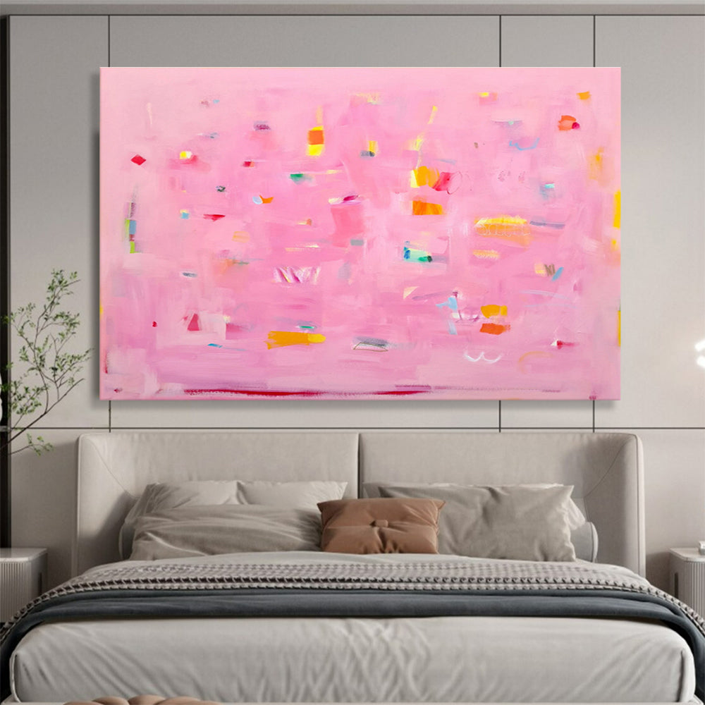 Pink Abstract with Colorful Accents - Playful Shapes and Soft Hues Painting On Canvas DKH051