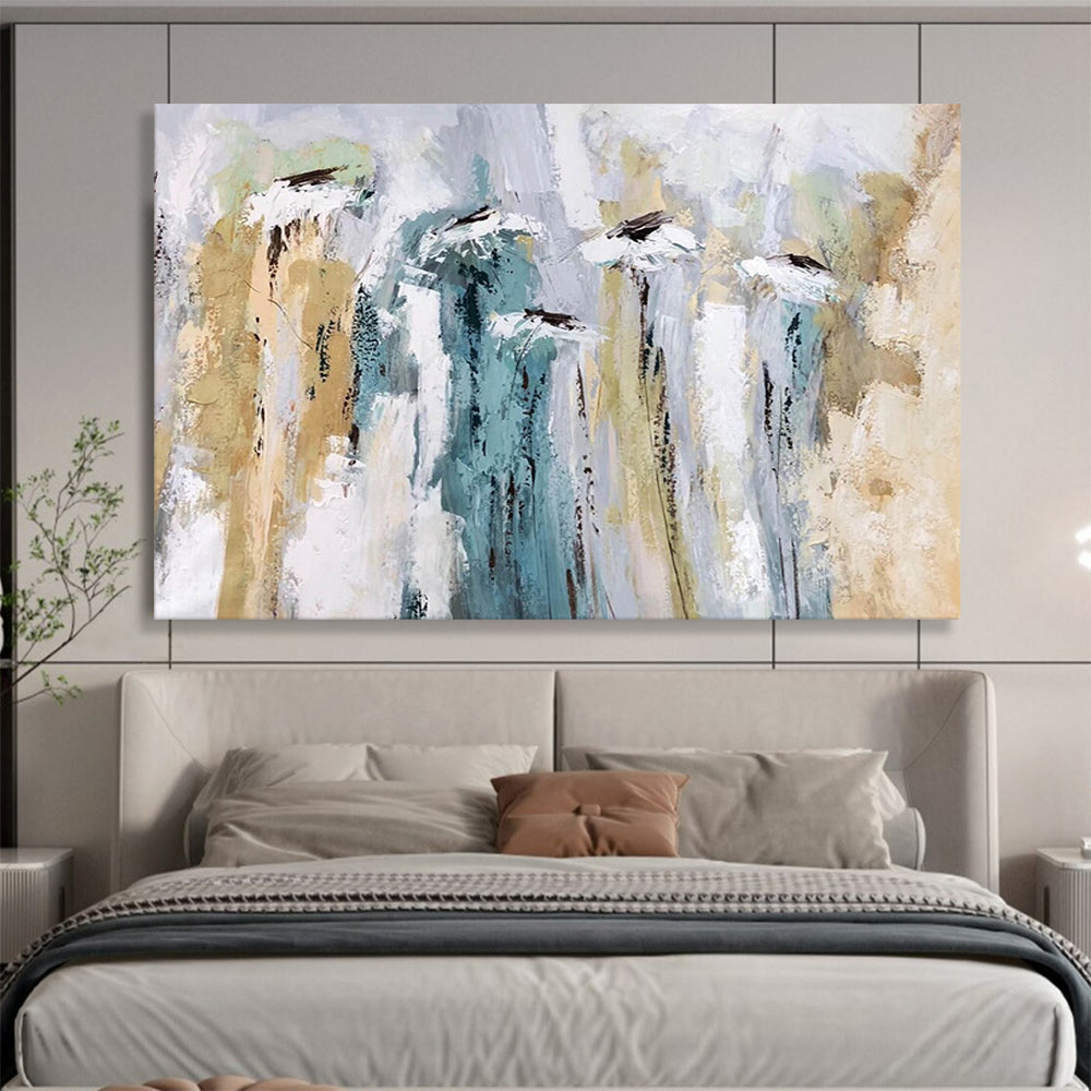 “Soft Blue - Beige Abstract Florals” Abstract Floral Painting On Canvas DLZ155