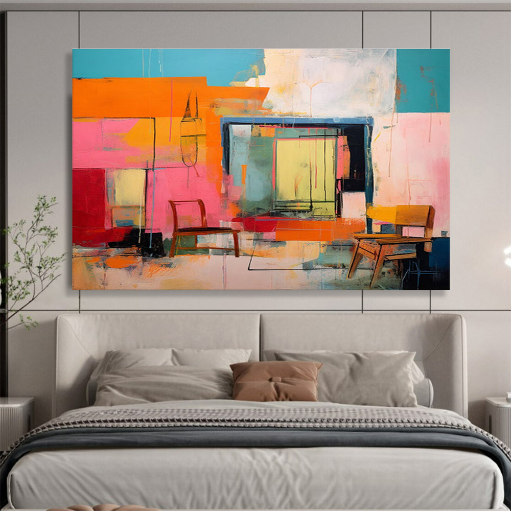 Colorful Abstract Interior - Abstract Interior Painting On Canvas DKH639